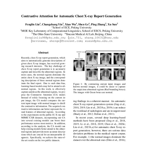 Contrastive Attention for Automatic Chest X-ray Report Generation - ACL ...