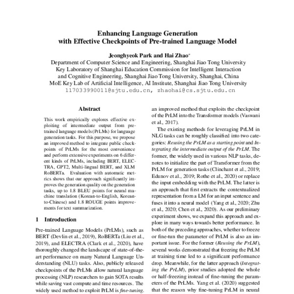 Enhancing Language Generation With Effective Checkpoints Of Pre Trained Language Model Acl