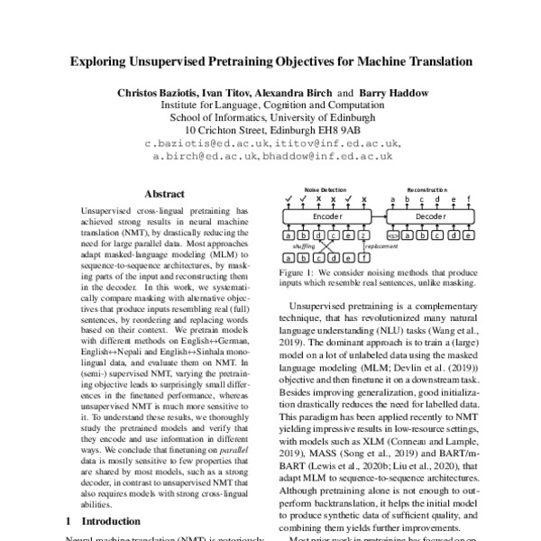 Exploring Unsupervised Pretraining Objectives for Machine Translation ...