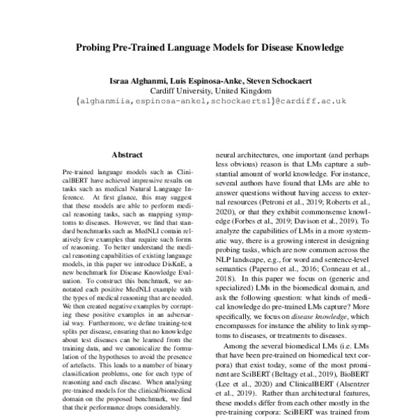 Probing Pre-Trained Language Models for Disease Knowledge - ACL Anthology