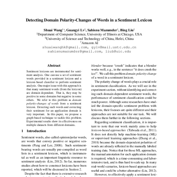 Detecting Domain Polarity-Changes of Words in a Sentiment Lexicon - ACL ...