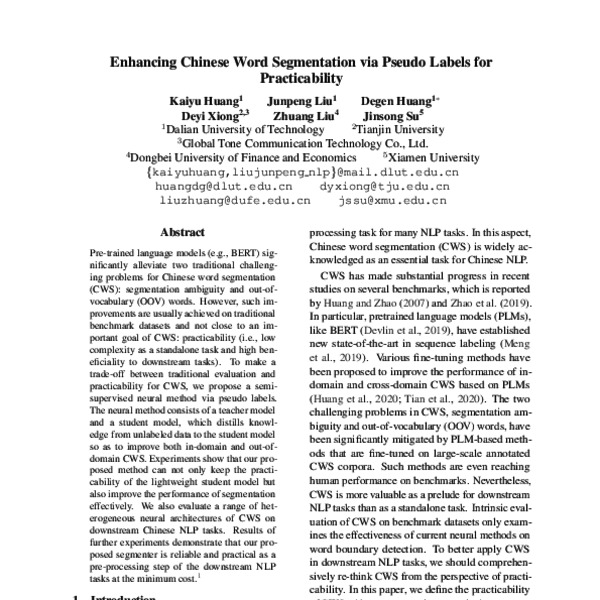 Enhancing Chinese Word Segmentation via Pseudo Labels for ...