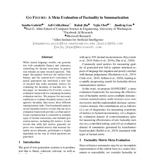 GO FIGURE: A Meta Evaluation of Factuality in Summarization - ACL Anthology