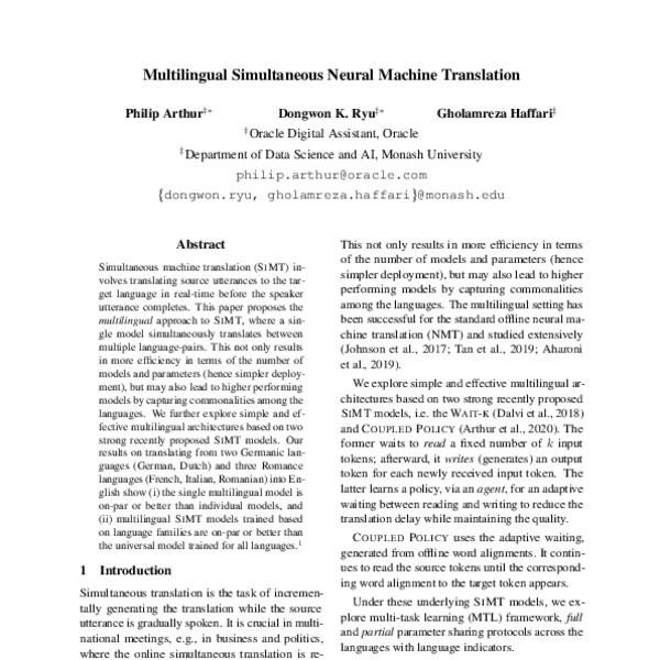 Multilingual Simultaneous Neural Machine Translation - ACL Anthology
