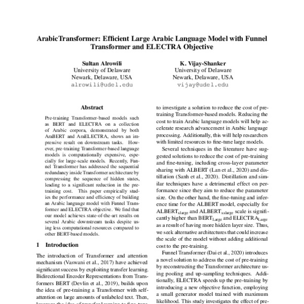 ArabicTransformer: Efficient Large Arabic Language Model with Funnel ...