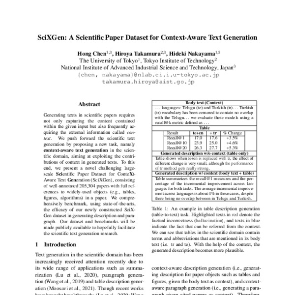 SciXGen: A Scientific Paper Dataset for Context-Aware Text Generation ...