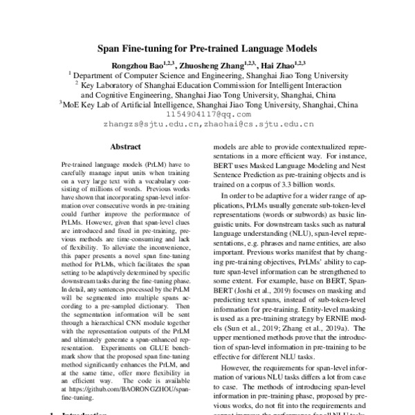 Span Fine-tuning for Pre-trained Language Models - ACL Anthology