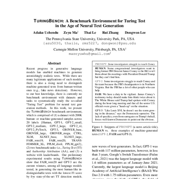 TURINGBENCH: A Benchmark Environment for Turing Test in the Age of ...