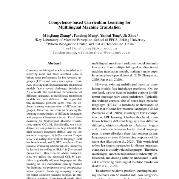 Competence-based Curriculum Learning for Multilingual Machine ...