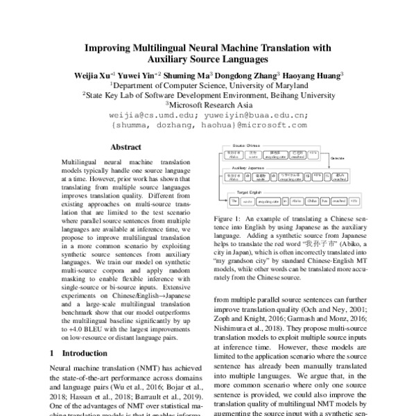 Improving Multilingual Neural Machine Translation with Auxiliary Source ...
