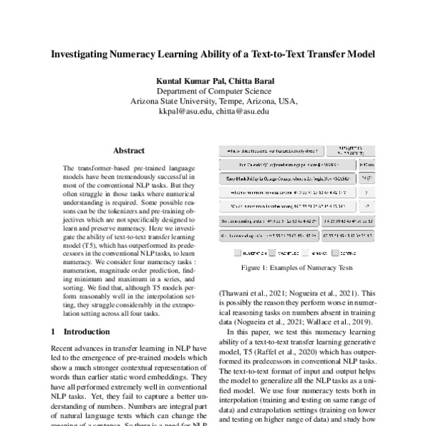 Investigating Numeracy Learning Ability of a Text-to-Text Transfer ...