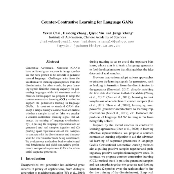Counter-Contrastive Learning for Language GANs - ACL Anthology