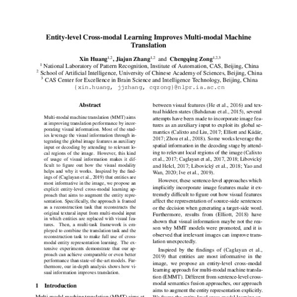 Entitylevel Crossmodal Learning Improves Multimodal Machine