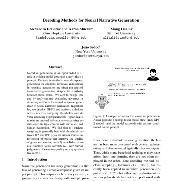 Decoding Methods for Neural Narrative Generation - ACL Anthology