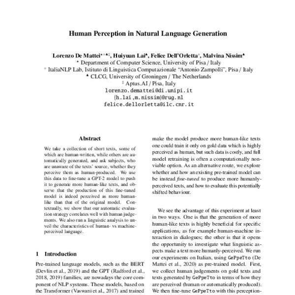 Human Perception in Natural Language Generation - ACL Anthology