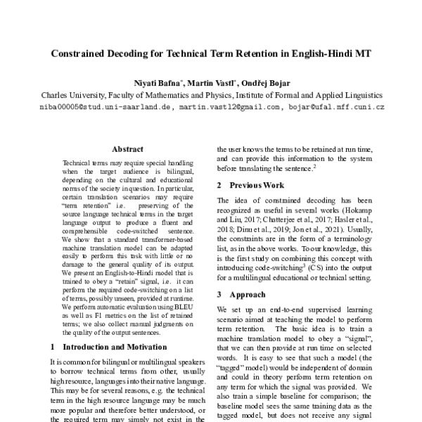 Constrained Decoding for Technical Term Retention in EnglishHindi MT
