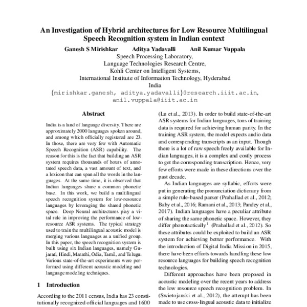 An Investigation of Hybrid architectures for Low Resource Multilingual ...