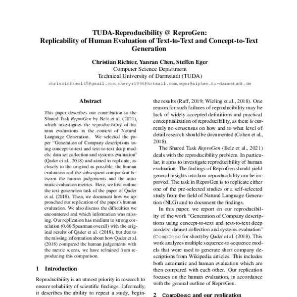 TUDA-Reproducibility @ ReproGen: Replicability of Human Evaluation of ...