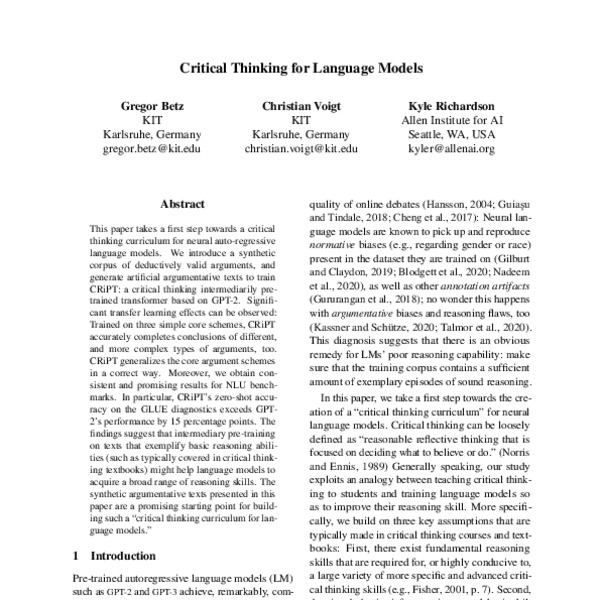 critical thinking for language models