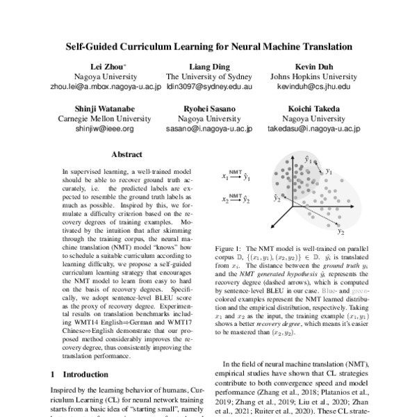 Self-Guided Curriculum Learning for Neural Machine Translation - ACL ...