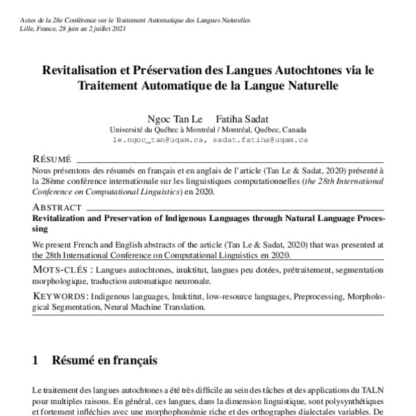 Revitalisation des langues autochtones via le prétraitement et la ...