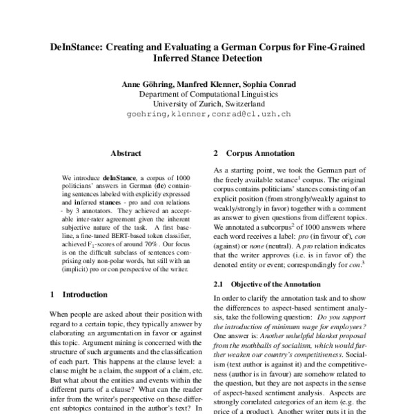 DeInStance: Creating and Evaluating a German Corpus for Fine-Grained ...