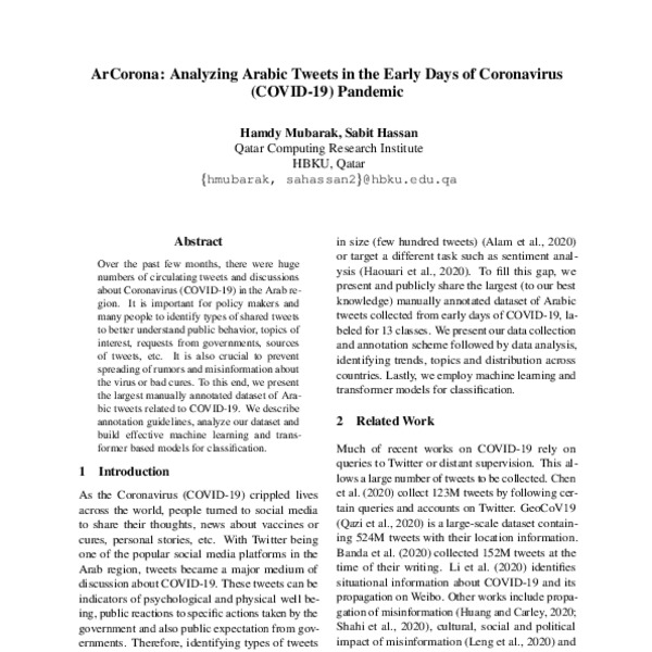 ArCorona: Analyzing Arabic Tweets in the Early Days of Coronavirus ...