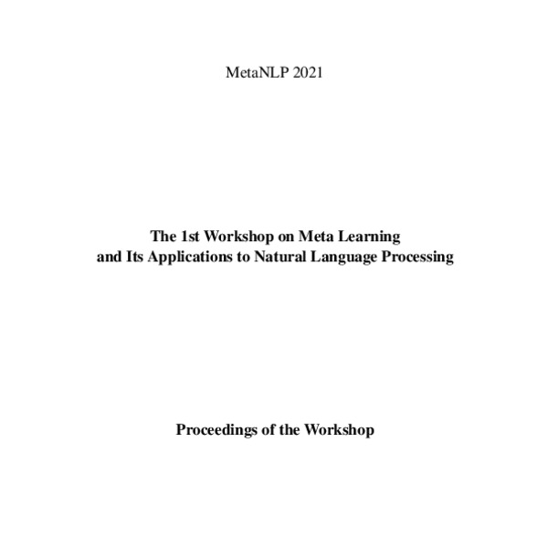 Proceedings of the 1st Workshop on Meta Learning and Its Applications ...