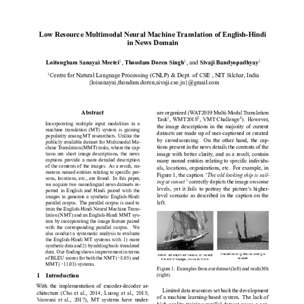 Low Resource Multimodal Neural Machine Translation of English-Hindi in ...