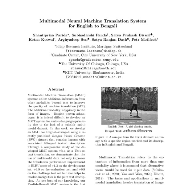 Multimodal Neural Machine Translation System for English to Bengali ...
