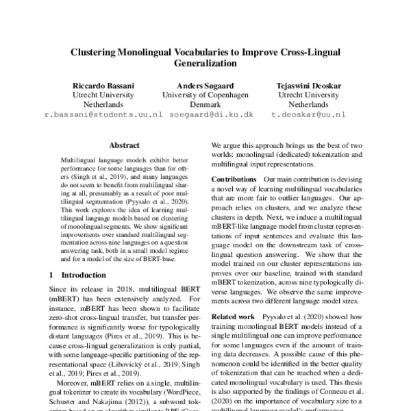 Clustering Monolingual Vocabularies to Improve Cross-Lingual ...
