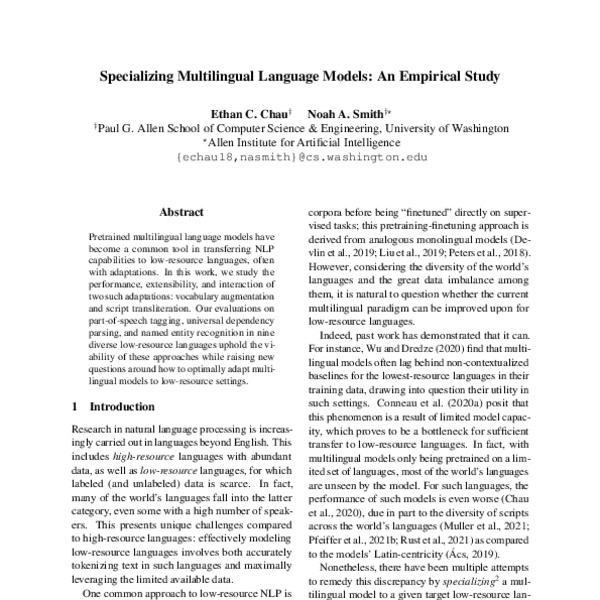 Specializing Multilingual Language Models: An Empirical Study - ACL ...