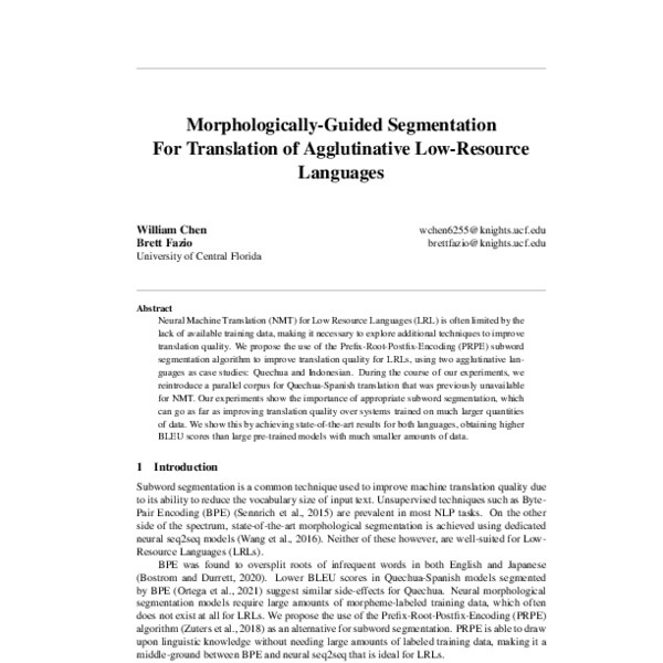 Morphologically-Guided Segmentation For Translation of Agglutinative ...