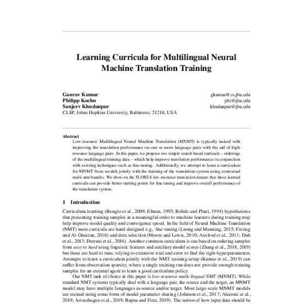 Learning Curricula for Multilingual Neural Machine Translation Training ...