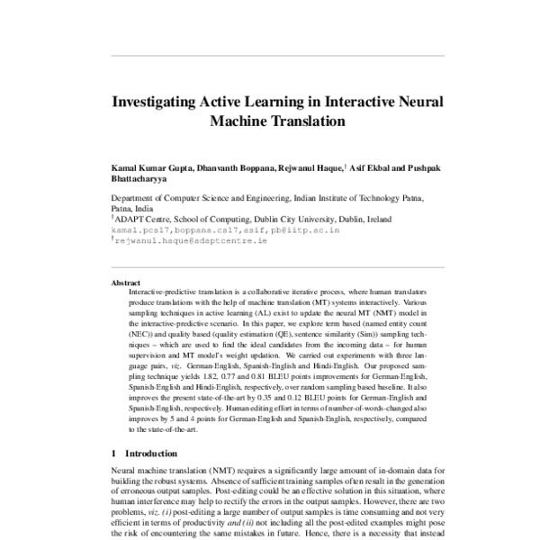 Investigating Active Learning in Interactive Neural Machine Translation ...