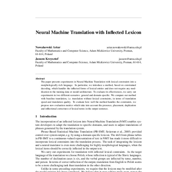 Neural Machine Translation with Inflected Lexicon - ACL Anthology