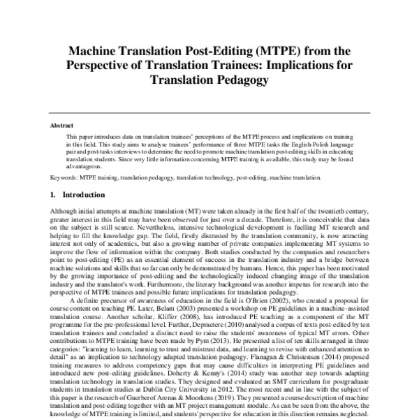 Machine Translation Post Editing Mtpe From The Perspective Of Translation Trainees 7194