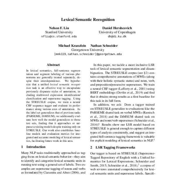 Lexical Semantic Recognition - ACL Anthology