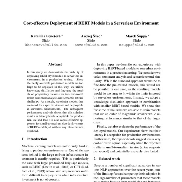 Costeffective Deployment of BERT Models in Serverless Environment