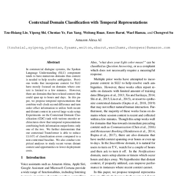 Contextual Domain Classification with Temporal Representations ACL