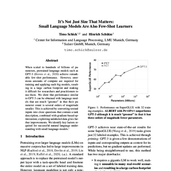 It’s Not Just Size That Matters: Small Language Models Are Also Few-Shot Learners