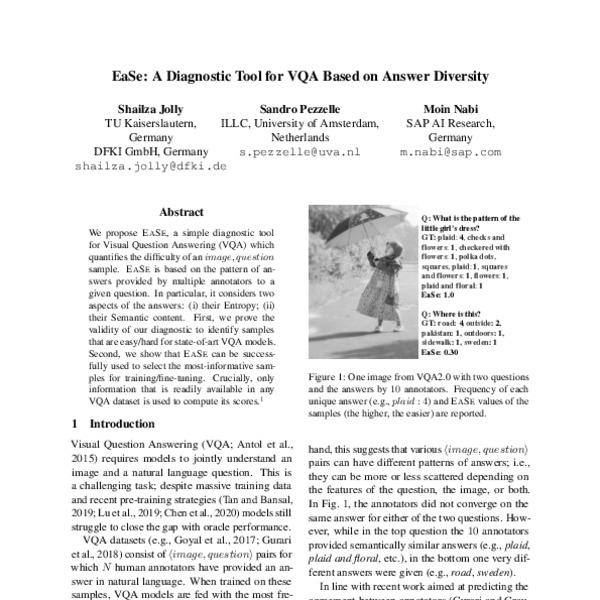 EaSe: A Diagnostic Tool for VQA based on Answer Diversity - ACL Anthology