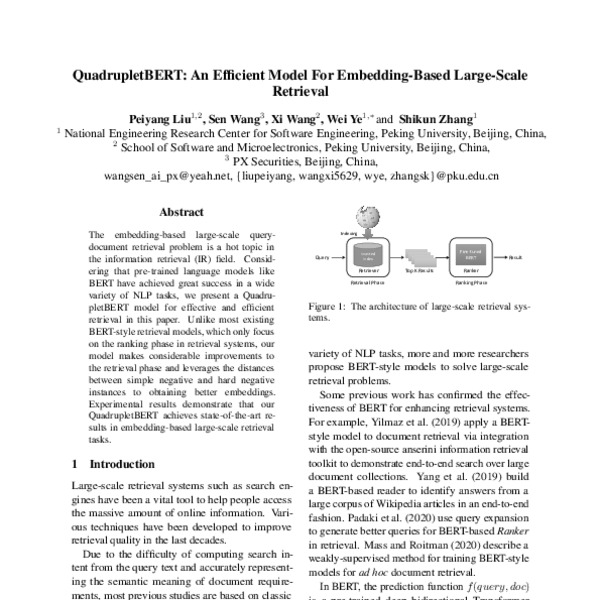 QuadrupletBERT: An Efficient Model For Embedding-Based Large-Scale ...