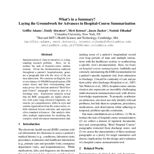 What’s in a Summary? Laying the Groundwork for Advances in Hospital-Course Summarization - ACL ...