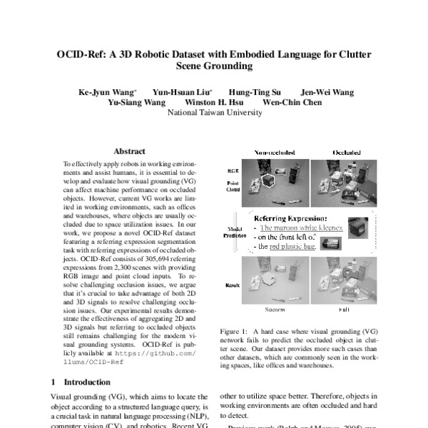 OCIDRef A 3D Robotic Dataset With Embodied Language For Clutter Scene