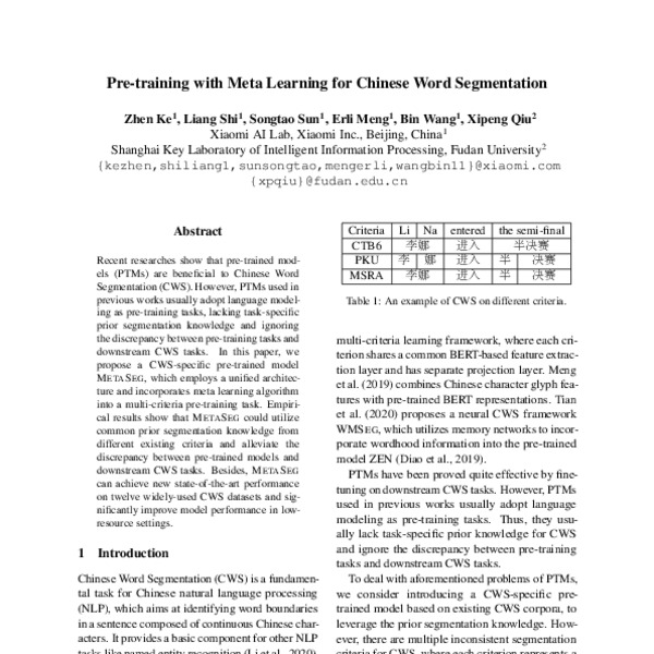 Pre-training with Meta Learning for Chinese Word Segmentation - ACL ...