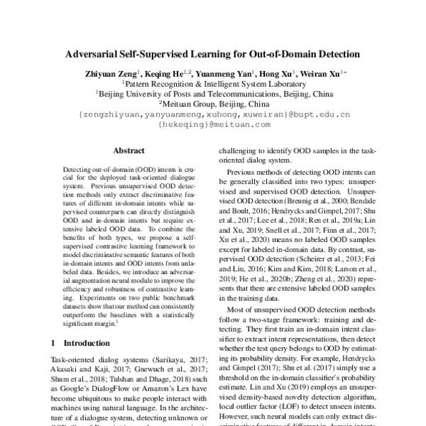 Adversarial SelfSupervised Learning for OutofDomain Detection ACL