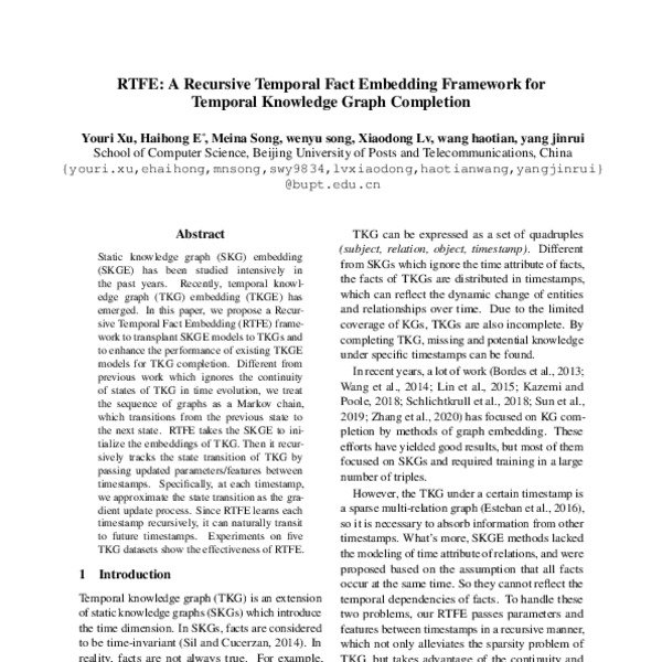 RTFE: A Recursive Temporal Fact Embedding Framework for Temporal ...
