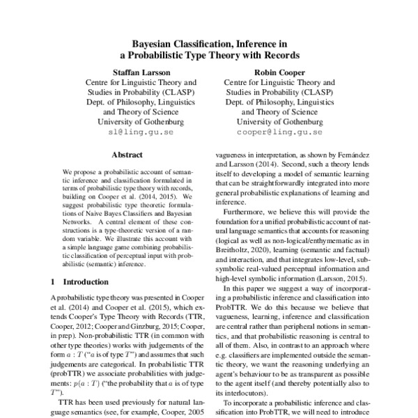 Bayesian Classification and Inference in a Probabilistic Type Theory ...