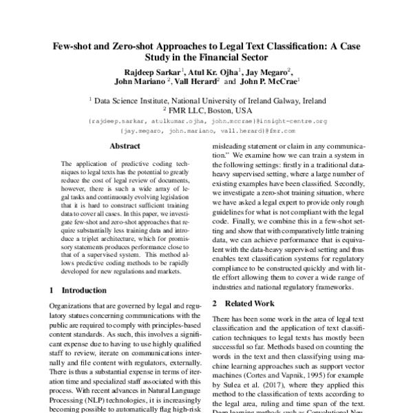 Few-shot and Zero-shot Approaches to Legal Text Classification: A Case ...